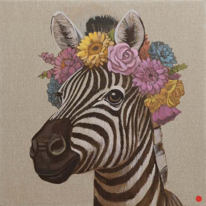 Zebra mit Blumenkranz