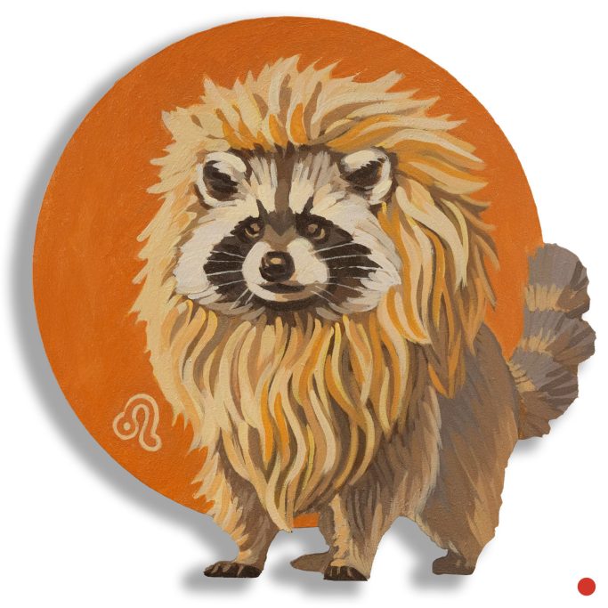 Ein Waschbär im Löwekostüm